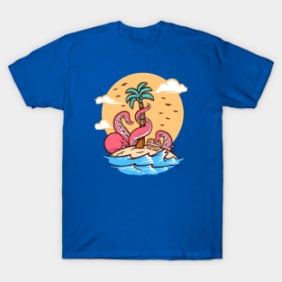 Retro Octopus Attacks a Desert Isle T-Shirt